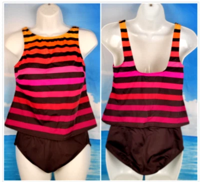 Juego LANDS END 2 piezas TANKINI Chocolate MARRÓN Multicolor Top Con Aros talla 10 Foto 1 de 4