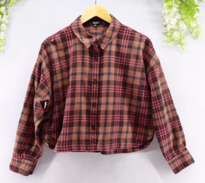 Madewell Camicia Donna Grande Flanella Manica Lunga Crop Arancione Plaid Grunge Barn - Foto 1 di 9