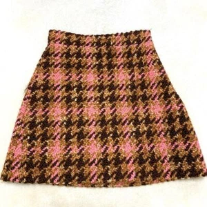 Miu Miu Prada Tweed Pink Brown Check Pattern Wool Blend Size 36 Italy Made - Picture 1 of 6