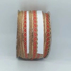 Finitura nastro intrecciato indiano 15 mm salmone corallo e oro 15 mm abbellimento cucito - Foto 1 di 1