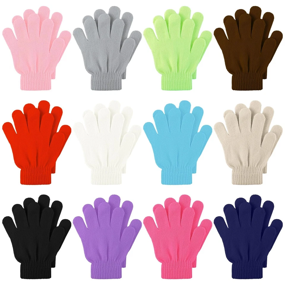 12 Pairs Kid's Winter Magic Gloves Children 12 Mixed Color Size Medium OQHL