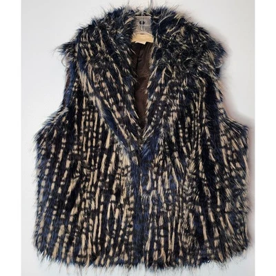 Chaleco de piel sintética de pony pintado para mujer grande azul tostado cuello estampado animal Foto 1 de 4