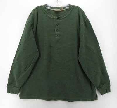 Camisa LL Bean Hombres Grande Alta Verde Henley Pullover Térmico Tejido Waffle Clásico Foto 1 de 4