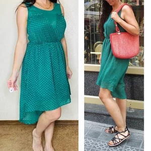 Vestido Zara Swiss Dot Blusa Alto Bajo Fluido Sin Mangas Midi Verde Kelly Boho M - Imagen 1 de 6