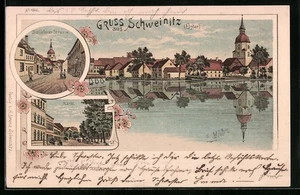Lithographie Schweinitz /Elster, Schliebener Strasse, Markt, Ortsansicht vom Wa - Picture 1 of 2