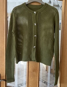 Kaschmirmischung Strickjacke Brust 110 cm Länge 57 cm passt M/L olivgrün offen Strick - Bild 1 von 12