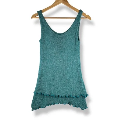 Camiseta sin mangas tejida verde turquesa para mujer talla XS con volantes en capas coqueta femenina Foto 1 de 4