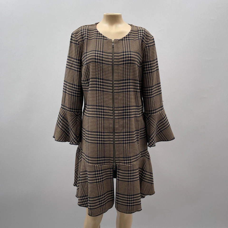 CAbi куртка женщин S волан #3902 коричневый Tartan клетку Bell рукав Academia опрятный - Изображение 1 из 4