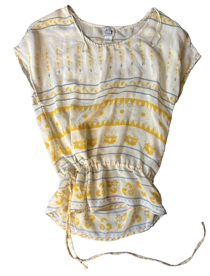 Top Irving & Fine para mujer talla XS Lucky Brand amarillo manga corta seda cintura corbata Foto 1 de 4