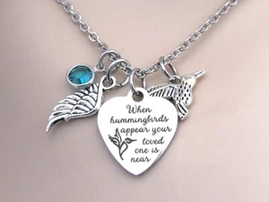 When Hummingbirds Appear Your Loved One Is Near Necklace, Crystal Birthstone - Picture 1 of 6
