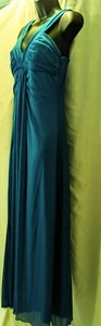 Formal Prom Gown Teal Green Sleeveless Size XL Deep V Neckline Straight Bell Hem - Picture 1 of 6