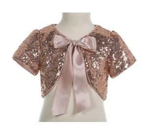 Rose Gold Sequins Capes Flower Girl Bolero Jacket Dress Cover Up Girls Shrug - Picture 1 of 12