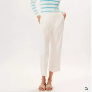 Pantalone donna J Mclaughlin Hilla bianco sporco gamba larga pull on cotone nautico NUOVO - Foto 1 di 8