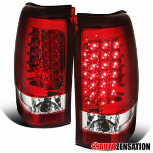 Fit 1999-2002 Chevy Silverado GMC Sierra 1500 Red LED Tail Lights Brake Lamps