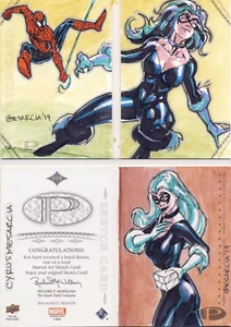 2014 Marvel Premier Dual Panel Sketch Card Mescaria Spiderman Black Cat - Picture 1 of 1