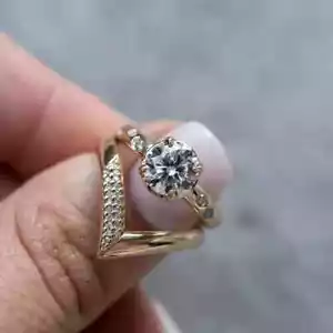 2Ct Round Lab-Created Diamond Bridal Set Wedding Ring 14K Yellow Gold Plated - Picture 1 of 4