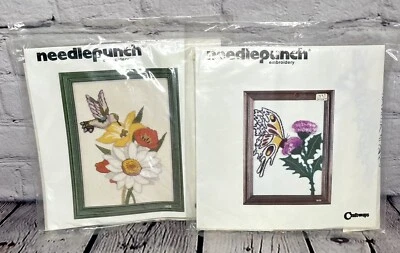 De Colección Kit Bordado Punzón de Aguja Mariposa y Cardo Colibrí Lote Kitsch Años 70 Foto 1 de 4