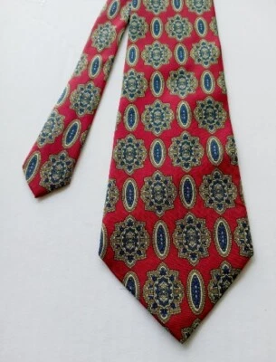 Corbata geométrica Adolfo para hombre toda seda importada tela roja/azul/blanca/dorada negocios Foto 1 de 4