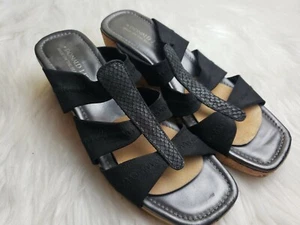 Womens Donald J Pliner Clare Cork Platform Sandals 8.5M Black Heels Shoes Italy - Picture 1 of 3