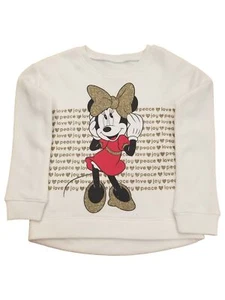 Disney Minnie Mouse Girls Peace Love Joy Hearts Fleece Lined Cream Sweatshirt - Picture 1 of 1