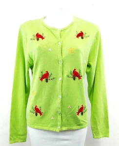 New Crystal Kobe Women Cardigan, Size Large, green, red, cotton acrylic - Picture 1 of 4