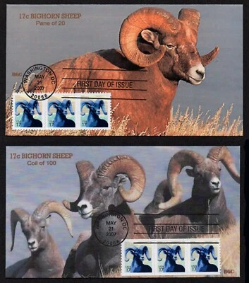USA, SCOTT # 4138 & 4140, SET OF 2 ILLUSTRATED BGC FDC COVERS 2007 BIGHORN SHEEP - Image 1 of 4