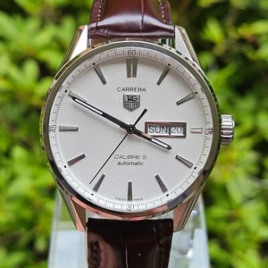 Tag Heuer Carrera Calibre 5 Day-Date White Dial and Brown Leather Strap - Picture 1 of 9