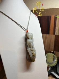 100% Hetian Jade Hand Carved  Dragon Pendant 新疆且末料带糖手工雕刻龍🐉手把件 ～后背雕刻福瓜86.7×26×20 - Picture 1 of 16