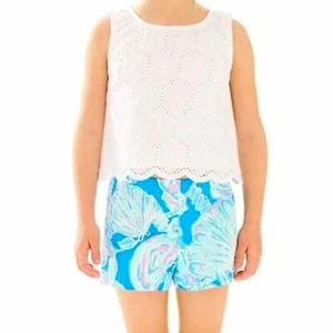 Lilly Pulitzer Girls Little Liza Shorts Bay Blue Into The Deep Shells Medium 7 - Picture 1 of 9