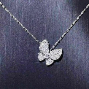 0.5ct Moissanite Women's Butterfly Necklace 14K White Gold Plated 925 Silver - Picture 1 of 3