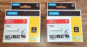 (2) NUEVO VINILO ETIQUETAS DYMO 1805416 RHINO 1/2"X 18FT BLANCO SOBRE ROJO 12MMX5.5M - Imagen 1 de 3