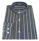 Relco Grey/Green Striped Grandad Collar Long Sleeved Vintage/Retro Mod Shirt