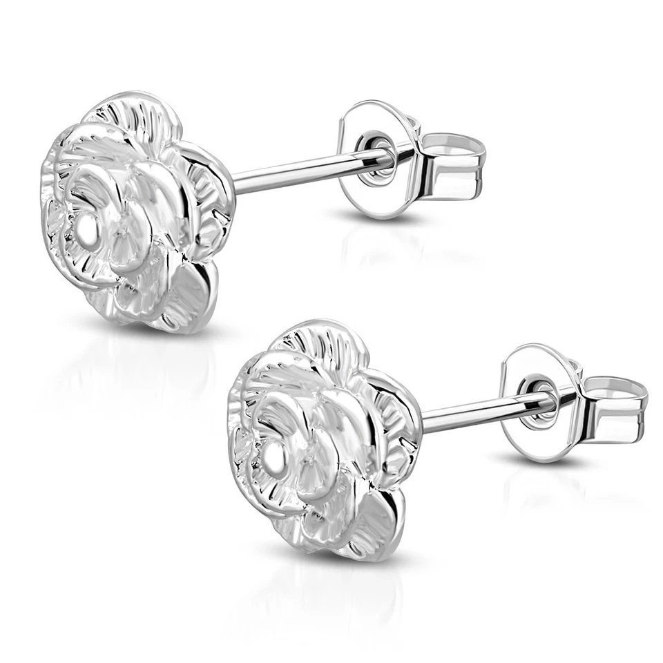 2er Set Ohrstecker Piercing Messing rhodiniert Rose Blume Flower Silber Damen - Bild 1 von 1