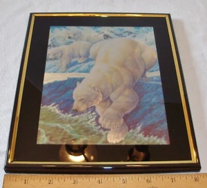 LÁMINA METÁLICA OSO POLAR ESTAMPADO EN NEGRO Y ORO MARCO DE PLÁSTICO PARA PARED O MESA - Imagen 1 de 10