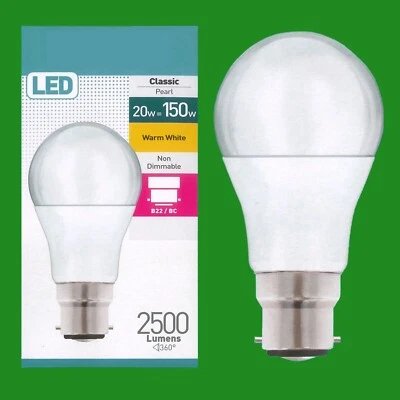 10x 20W (=150W) LED GLS Pearl Bayonet BC B22 Warm White 3000K Light Bulb Lamp - Image 1 of 3