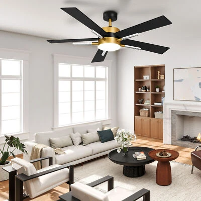 Ventilador de techo 60" con luz y motor reversible remoto 5 aspas con varilla de cristal Foto 1 de 4