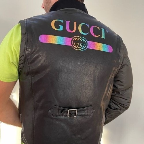Gucci Giubbotto Pelle Puffer Olografico Maniche Rimovibili Nero Tg 46 Large Nuovo con etichette