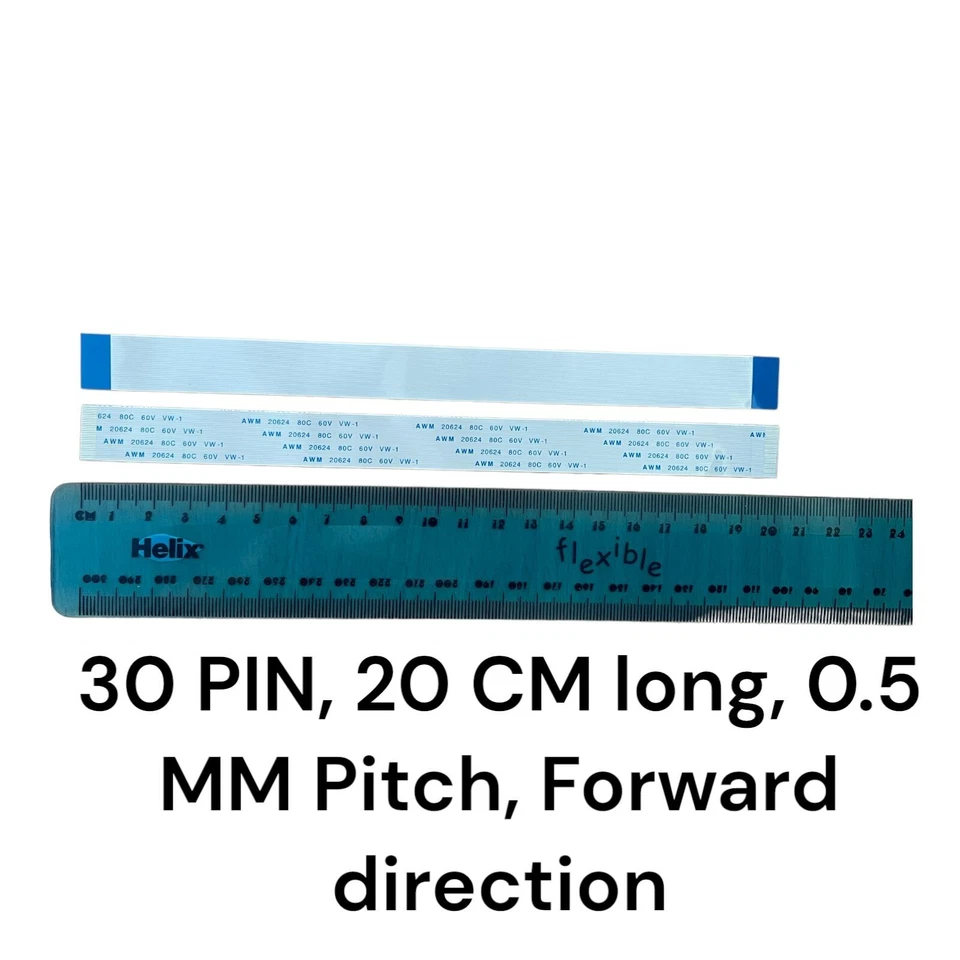 2 x AWM 20624 80C 60V VW-1 - 30 Pin - 0.5mm Pitch - 200mm Long FFC - A Type - Image 1 of 4