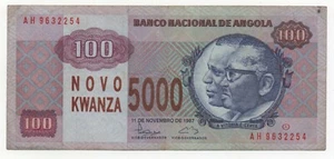 ANGOLA 5000 NOVO KWANZA ON 100 KWANZAS 1987 PICK 125 LOOK SCANS - Picture 1 of 2