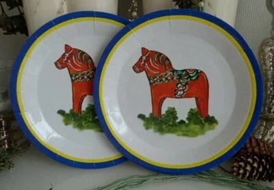 Pappteller Set Dalarnapferd Dala Pferd Schweden Einwegteller Party Teller rund - Bild 1 von 4
