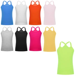 Girls Shirt Workout Vest Spaghetti Straps Tank Top Running Camisole Y-Back Tops - Picture 1 of 91