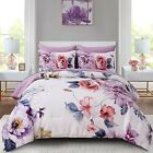 Floral Comforter Set Size 7 Pieces Bed in a Bag,Flower Pattern King Purple