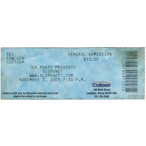 Biglietto concerto SLIPKNOT Stub LEWISTON MAINE 11/3/05 SUBLIMINAL VERSES TOUR raro - Foto 1 di 2