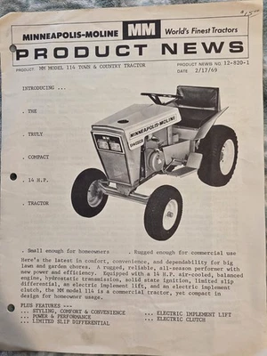 Rare Minneapolis Moline 114 Pre Production Flyer - Image 1 of 3