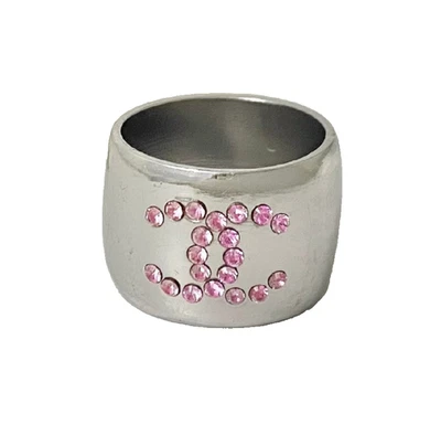 Chanel CC Logo and Heart Ring Silver Plated US6.5 02P Stamped Beautiful Cond. - Image 1 of 4