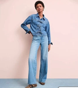 Ann Taylor Loft Wide Leg High Waist Jeans Size 2 Distressed EUC - Picture 1 of 9
