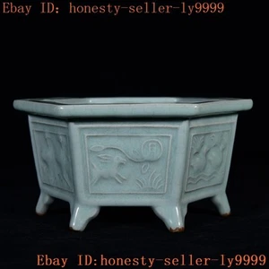 6.8"China Song Dynasty Ru Kiln porcelain Deer animal Pen wash Ashtray statue - Picture 1 of 9