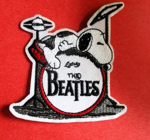 Snoopy Sleeping on the Beatles Drum Set - New Embroidered Iron-On Patch 3" x 2 - Picture 1 of 1