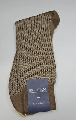 BRESCIANI Socks Men Italian 100% Cotton Size L - Brown Walnut - New - Image 1 of 4