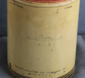 RARE EARLY 1930'S ERA ~ SOCONY VACUUM 5 LB. MOBIL GREASE Old Tin Oil Can - Picture 1 of 8